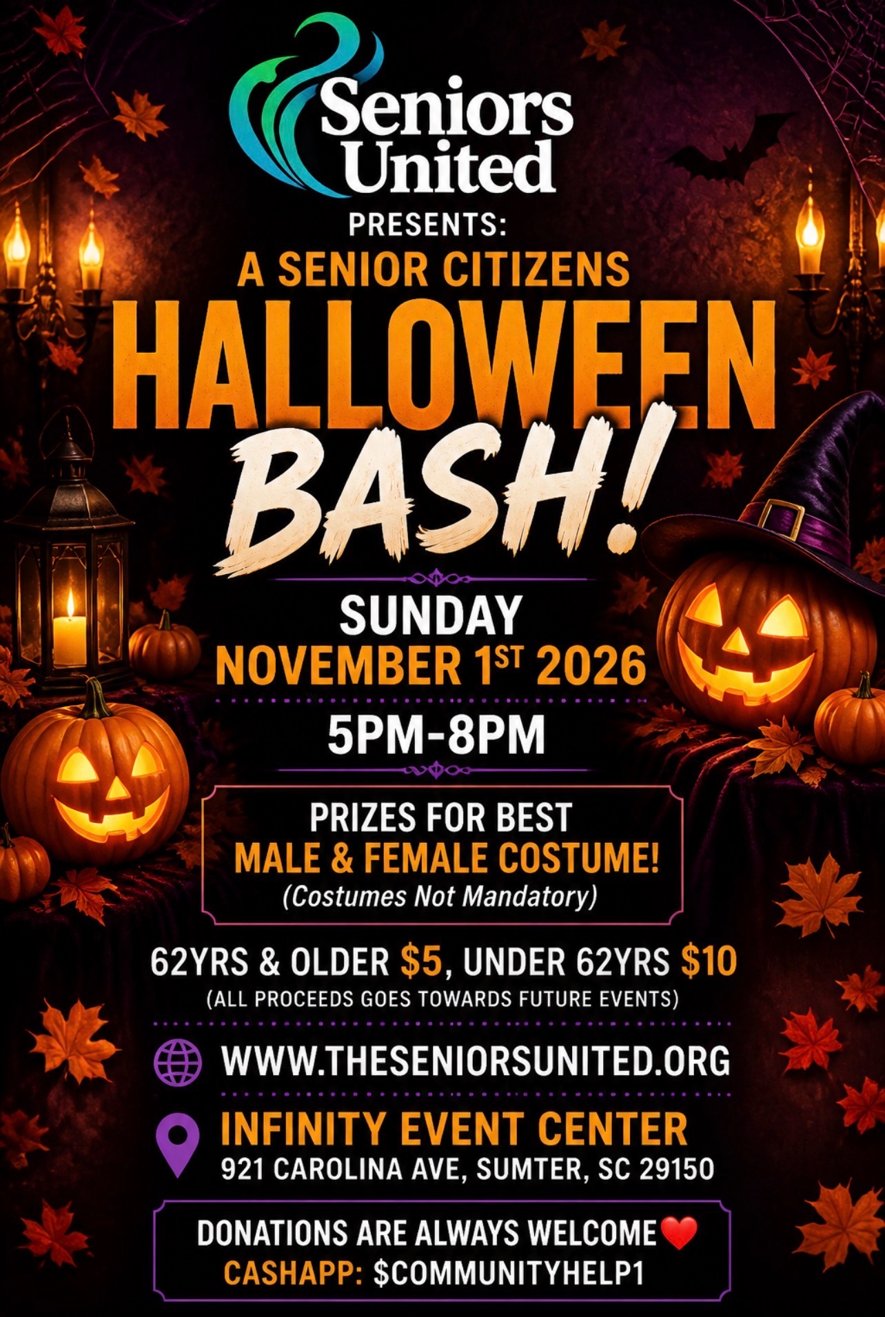 A Senior Citizens Halloween Bash flyer